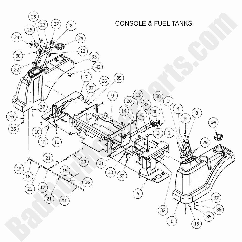 1555 - Bad Boy Mower Parts Lookup > 2017 > Diesel - 1100cc > Console & Fuel Tanks